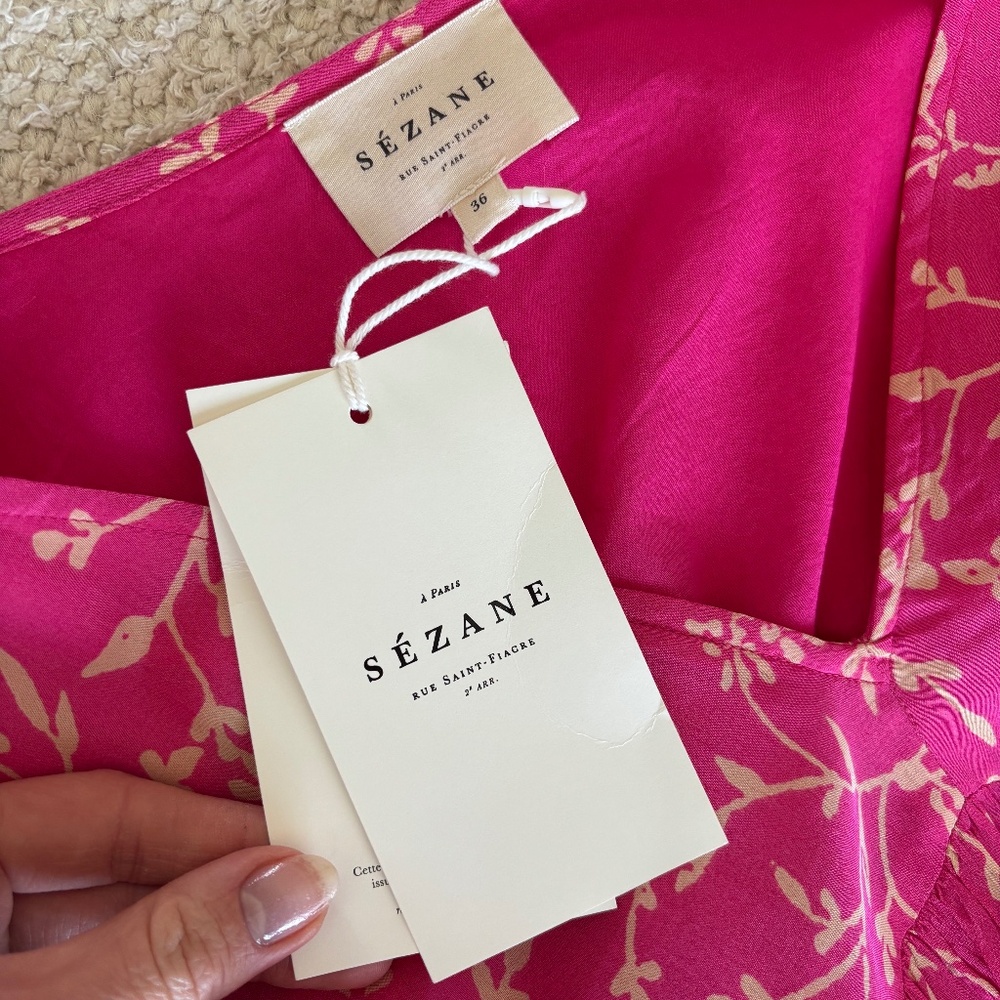 Sezane Nilla Dress Two-tone Pink Floral Print - Size 4